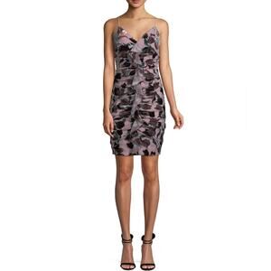 Aidan Mattox Floral Burnout Velvet Spaghetti Strap Cocktail Mini Dress